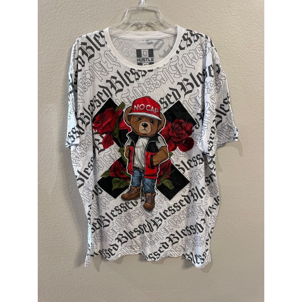Hustle G Blessed Teddy Bear Graphic Print T-Shirt All Over Print 3XL‎